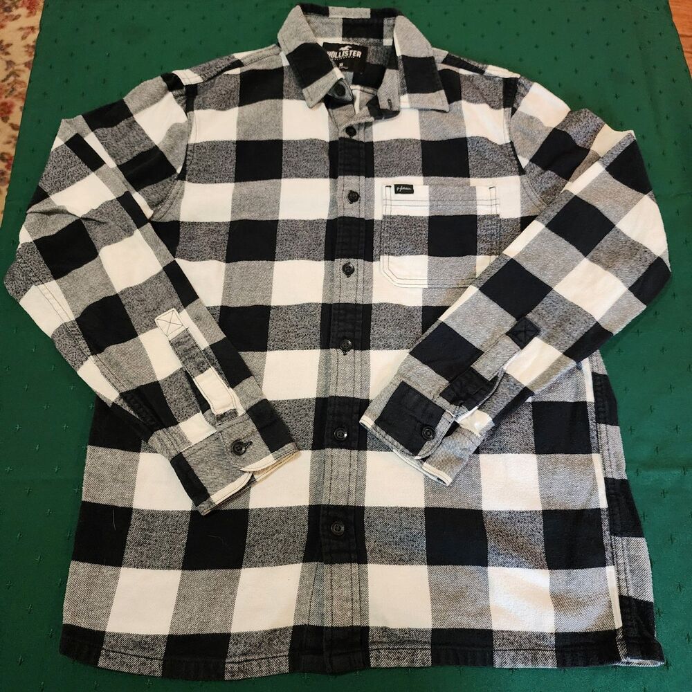 Hollister Black and White Buffalo Plaid Button-Front Shirt Men's Size Medium